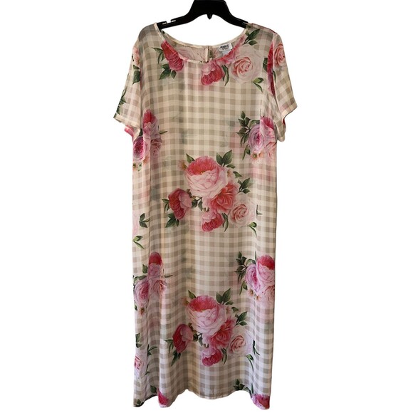 MONROE And MAIN Sheer Dress With Side Slits Size 1X Plus Floral Short Sleeve Key - Picture 1 of 9